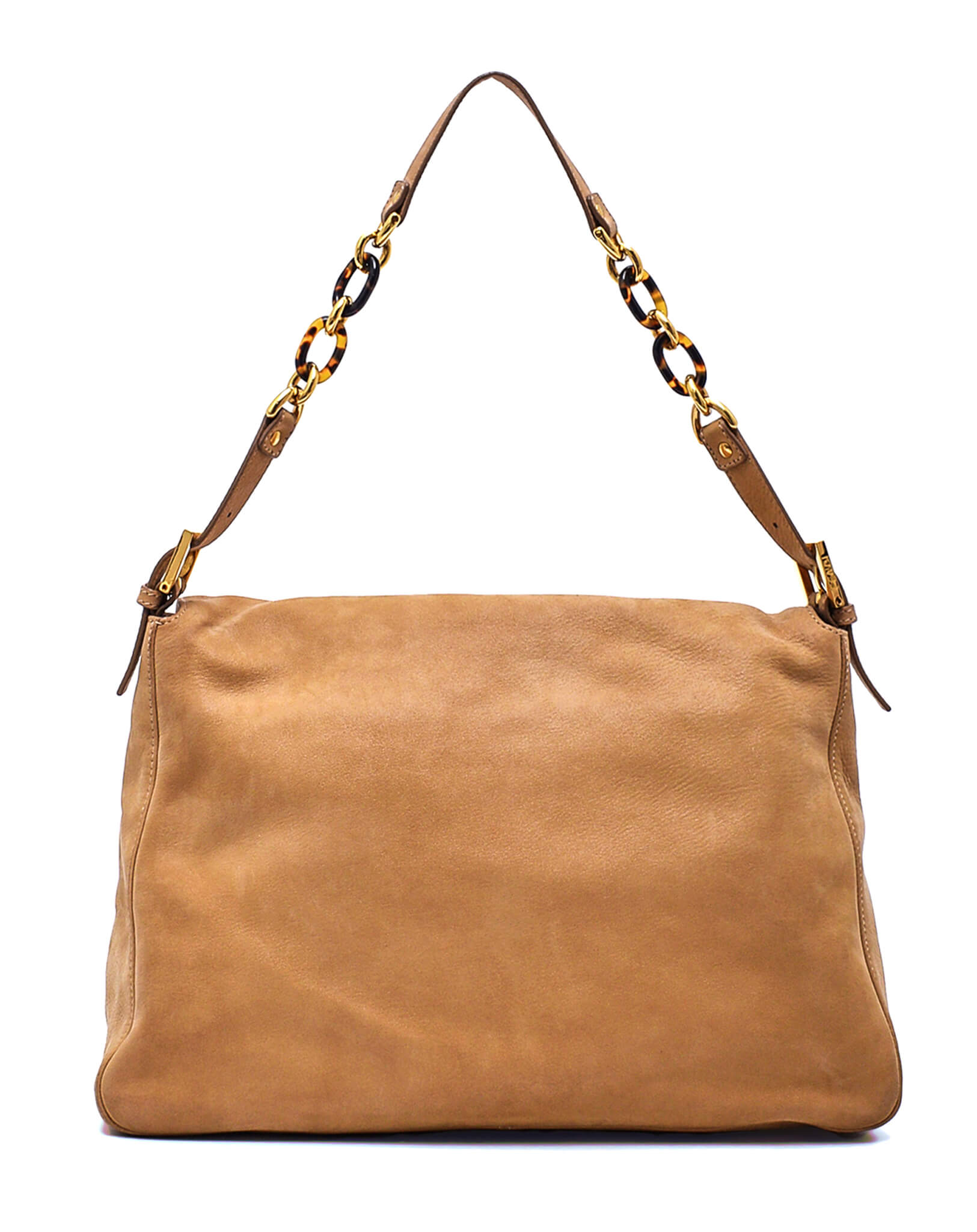 Fendi - Beige Nubuck Leather FF Bone Chain Hobo Bag 